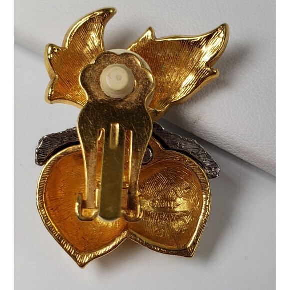 Vintage 1990's AVON Large Gold Silver Tone Acorn Leaves Clip on Earrings - Picture 9 of 11